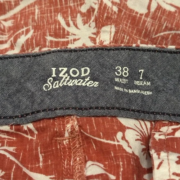 IZOD SALTWATER HAWAIIAN SHORTS Size 38 Men's 100% Cotton Plumerias Parrots Palms - Picture 2 of 6